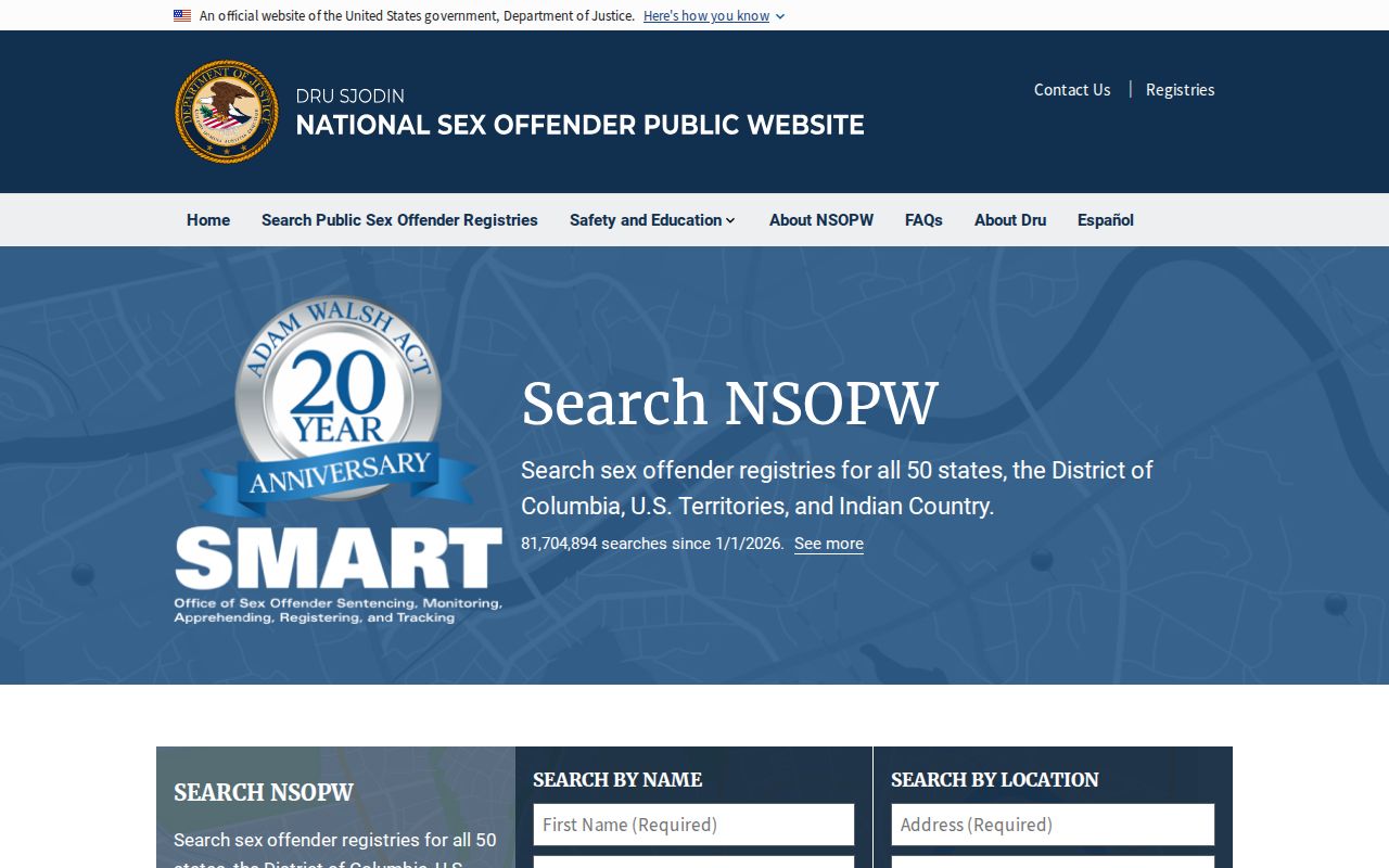 National Sex Offender Public Website search for cross-state registry checks
