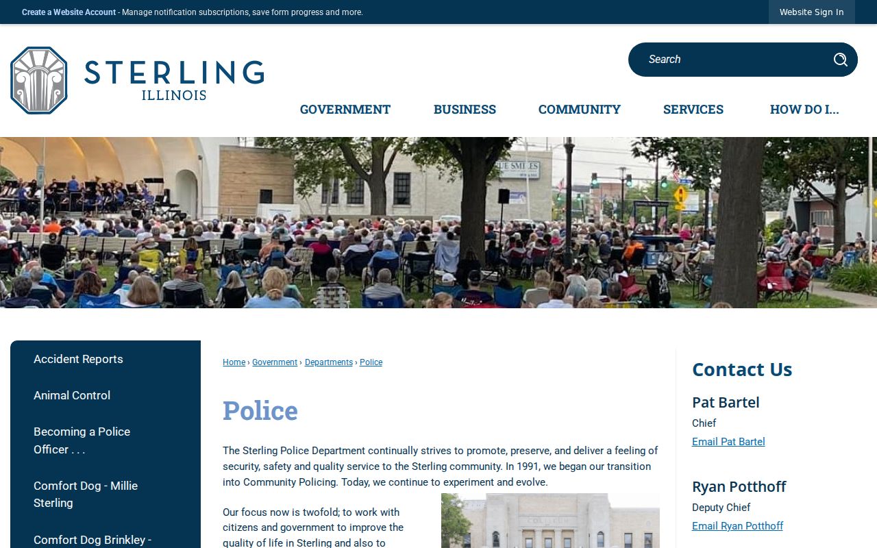 Sterling criminal history Police Department records page